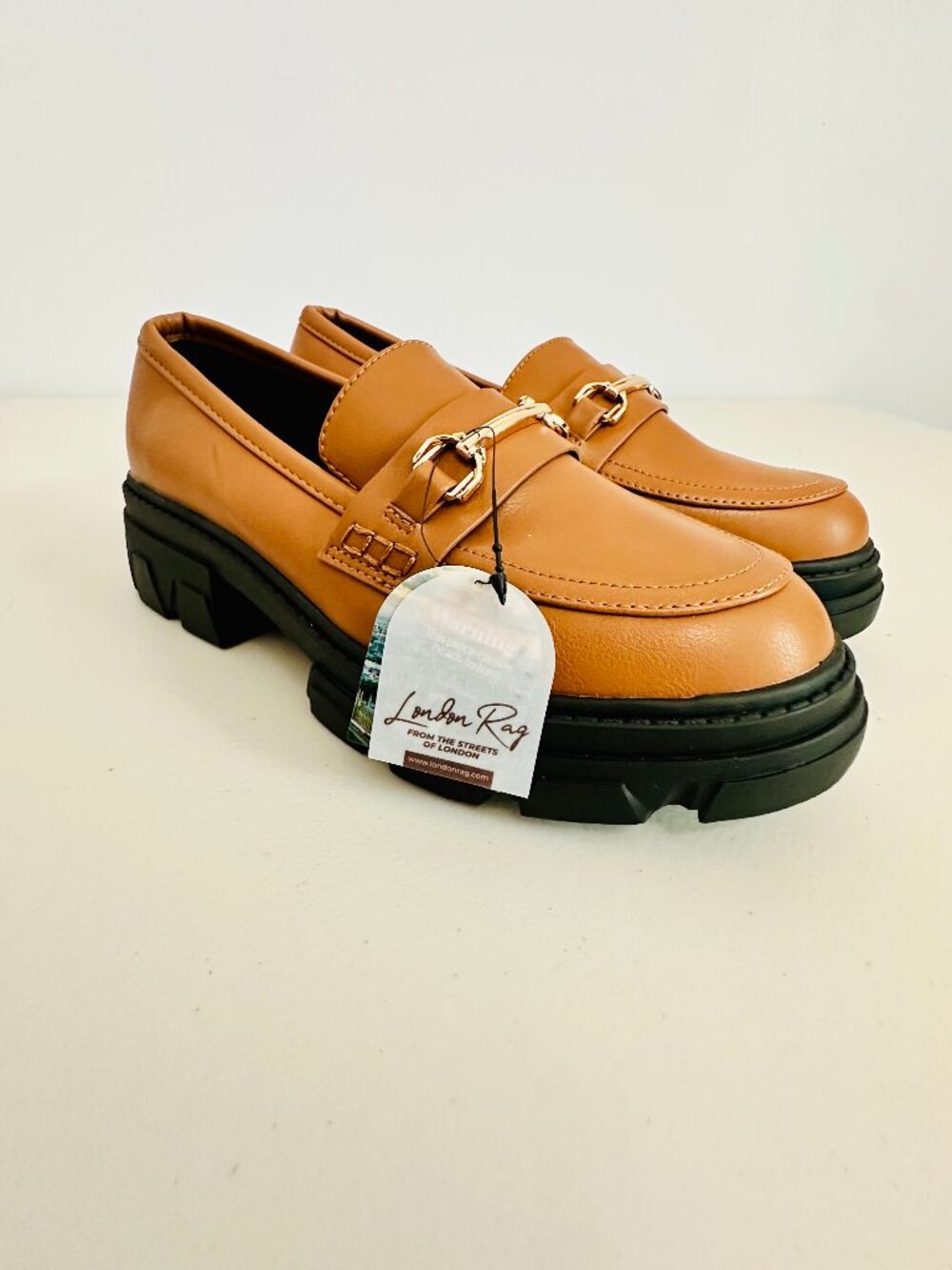 NEW LONDON RAG LIGHT TAN FAUX LEATHER LOAFERS SHOES SIZE 39 (EU)/8.5 (US)